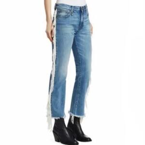R13 Bowie Fringe Jasper Blue Jeans 100% Cotton Slim Straight 26 $495